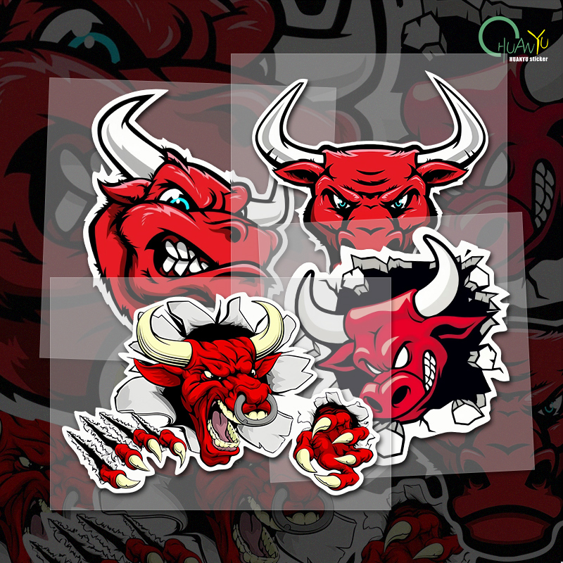 Motorcycle Gear Bundle - Red Angry Bull PVC Sticker Decal